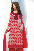 Red Cotton Trouser Suit with Pink Red Chiffon Dupatta