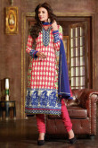 Pink Cotton Churidar Suit with Navy Blue Chiffon Dupatta