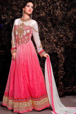 Pink with Off white Net Anarkali Suit with net Dupatta