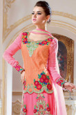 Orange Pink Net Churidar Suit