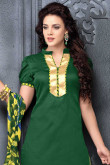 Green Cotton Patiala Salwar Suit with Chiffon Dupatta