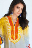 Grey and yellow Cotton Trouser Suit With Dupatta