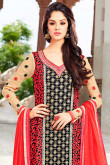 Black And Red Georgette Churidar Suit With Dupatta