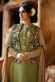 Green Jacquard Churidar Suit With Dupatta