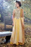 Breathtaking Cream, Yellow and Brown Net Evening Wear Gown