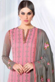 Grey and Peach Georgette Trouser Suit With Dupatta