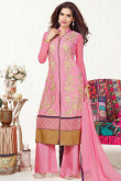 Pink Georgette And Net Trouser Suit With Dupatta