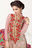 Peach Georgette And Net Churidar Suit With Dupatta