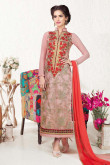 Peach Georgette And Net Churidar Suit With Dupatta