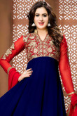 Red And Blue Georgette Anarkali Churidar Suit With Dupatta