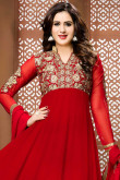 Captivating Red Georgette Anarkali Churidar Suit With Dupatta