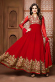 Captivating Red Georgette Anarkali Churidar Suit With Dupatta