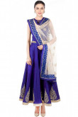 Blue Net And Raw Silk Anarkali Churidar Suit With Dupatta