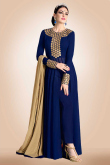 Navy Blue Georgette Straight Cut Trouser Suit With Dupatta