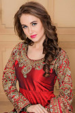Red Silk And Taffeta Anarkali Churidar Suit With Dupatta