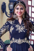 Navy Blue Georgette Gown Suit With Dupatta