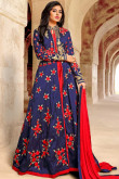 Blue Art Silk Gown Suit With Dupatta
