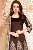 Brown Banglori Silk Anarkali Churidar Suit With Dupatta