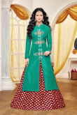 Jacquard Lehenga With Green Silk Choli