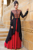 Black and red Georgette Anarkali churidar Suit With Dupatta