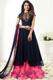 Navy Blue And Pink Georgette Anarkali Suit With Dupatta
