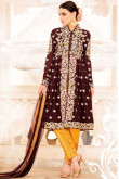 Brown Georgette Trouser Suit With Dupatta
