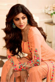 Bollywood Shilpa Shetty Peach Georgette Trouser Suit With Dupatta