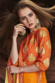 Orange Jacquard And Banarasi Silk Trouser Suit With Dupatta