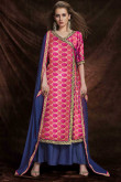 Pink Jacquard And Banarasi Silk Trouser Suit With Dupatta