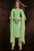 Green Jacquard And Banarasi Silk Trouser Suit With Dupatta