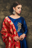 Gorgeous Blue Silk Anarkali Suit With Dupatta
