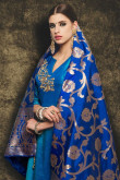 Gorgeous Sky Blue Silk Anarkali Suit With Dupatta