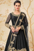 Gorgeous Black Net And Silk Anarkali Churidar Suit With Dupatta