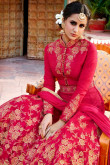 Net Anarkali Churidar Suit With Dupatta In Dark Red