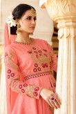 Italian Silk Anarkali Churidar Suit In Peach Color