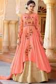 Italian Silk Anarkali Churidar Suit In Peach Color