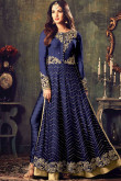 Net Trouser Suit With Dupatta In Navy Blue