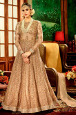 Net Anarkali Suit With Dupatta In Beige Color