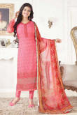 Excellent Georgette Churidar Suit With Printed Dupatta In Pink Color