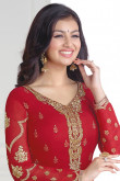Stylish Red Georgette Trouser Suit With Dupatta