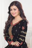 Stylish Bollywood Ayesha Takia Black Georgette Trouser Suit With Dupatta