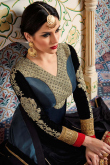 Black Silk Lehenga Choli with V-Neck Full Sleeve Blouse