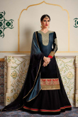 Black Silk Lehenga Choli with V-Neck Full Sleeve Blouse