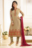 Bollywood Sophie Choudry Beige Georgette Trouser Suit With Dupatta
