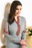Sophie Choudry Grey Georgette Trouser Suit With Dupatta