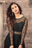 Black Net Anarkali Suit with Bead Embroidery & Boat Neck Design