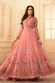 Stylish Pink Georgette Anarkali Churidar Suit With Dupatta