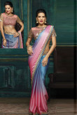 Pink and equa blue Chiffon Saree With Blouse