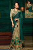 Green and beige Chiffon and silk Saree With Blouse
