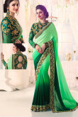 Green georgette saree with green banglori silk blouse